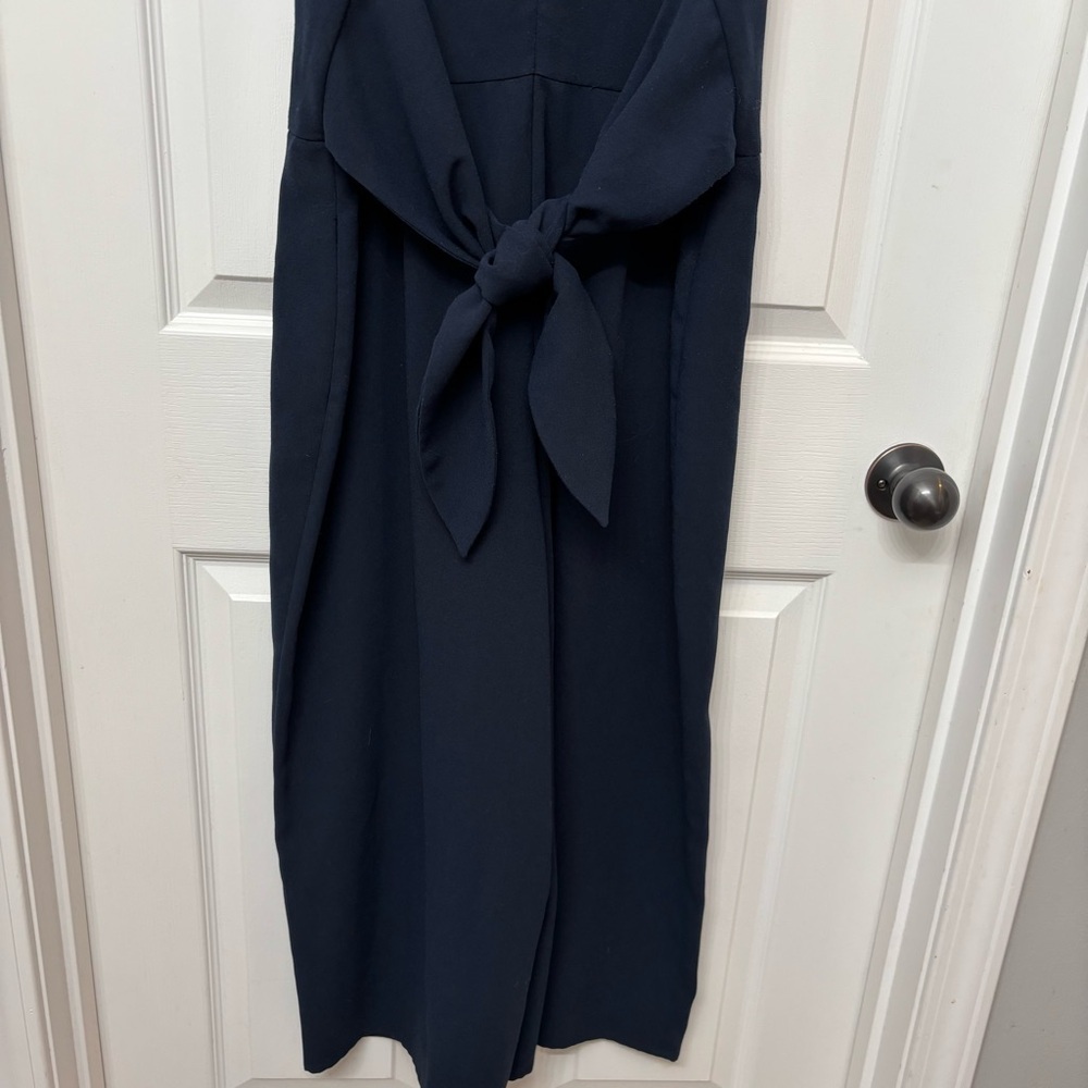 LOFT Deep Blue V-Neck Sleeveless Wide-Leg Jumpsuit - Picture 10 of 11
